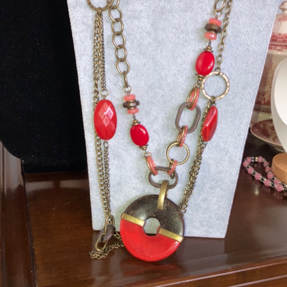 Premier Multi-Strand Red Pendant Necklace - Brand:
